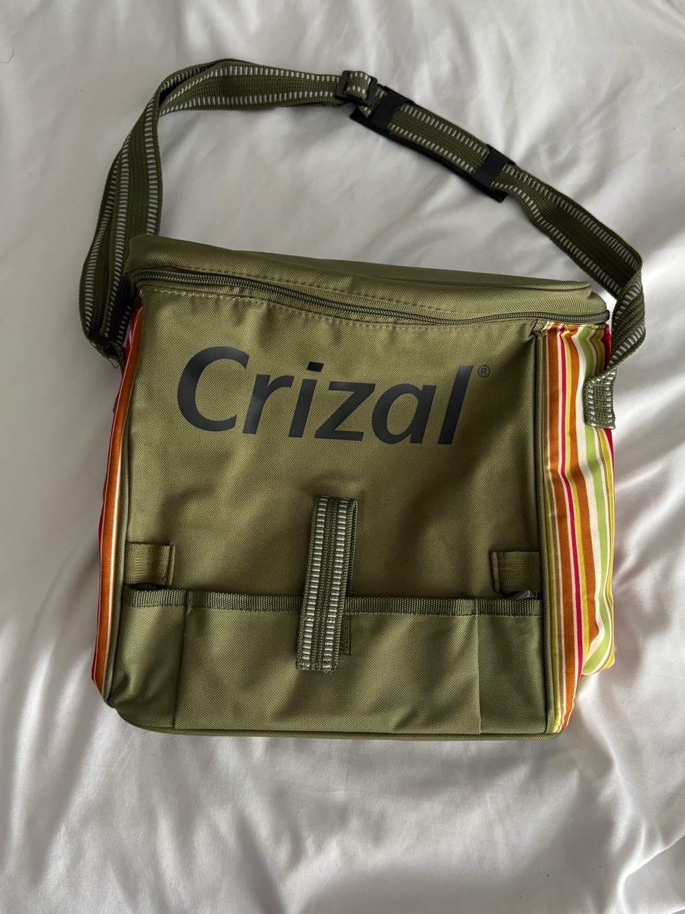 Rizal Olive Green Lunch Bag with Multicolor Stripes